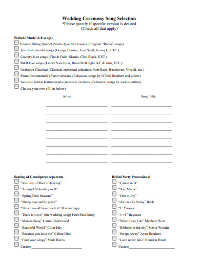 printable wedding song list