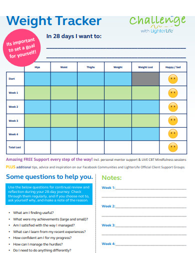 printable weekly weight loss tracker