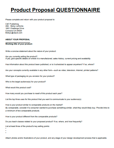 product proposal questionnaire