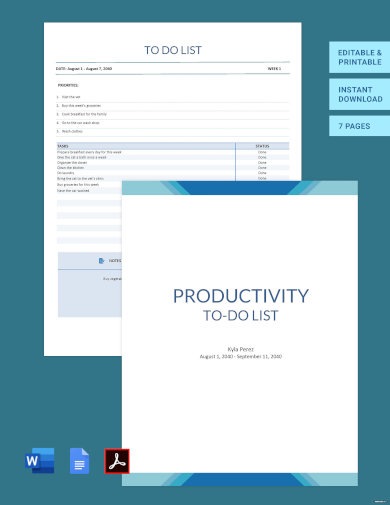 productivity to do list template