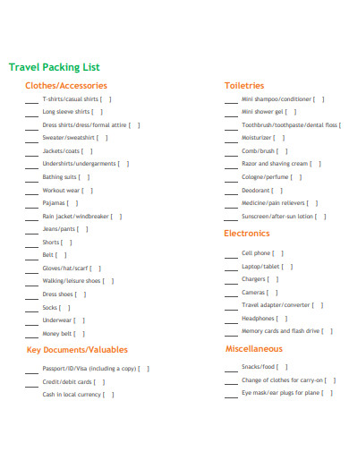 professional travel packing list