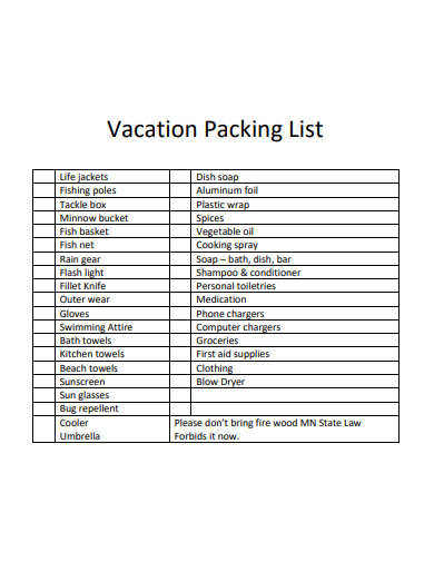 professional vacation packing list