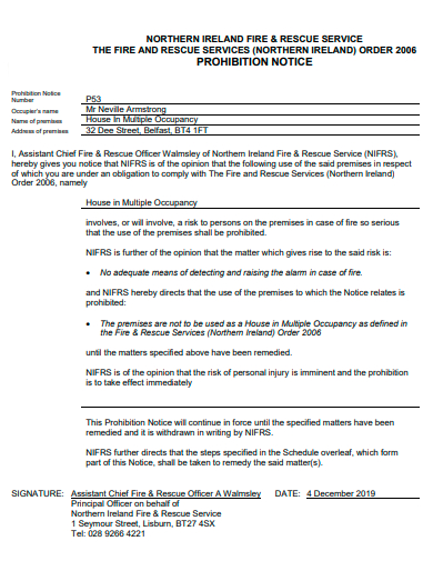 prohibition notice in pdf