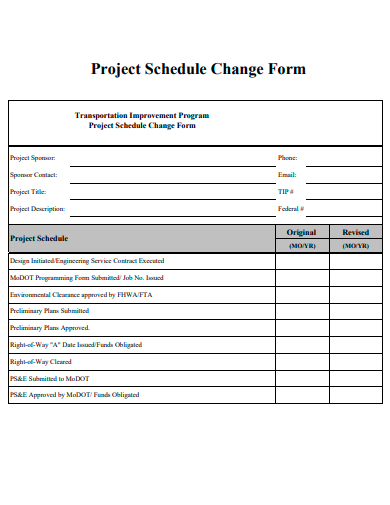 project schedule change form