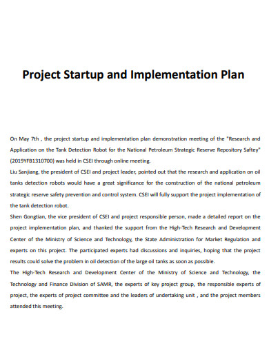 project startup and implementation plan