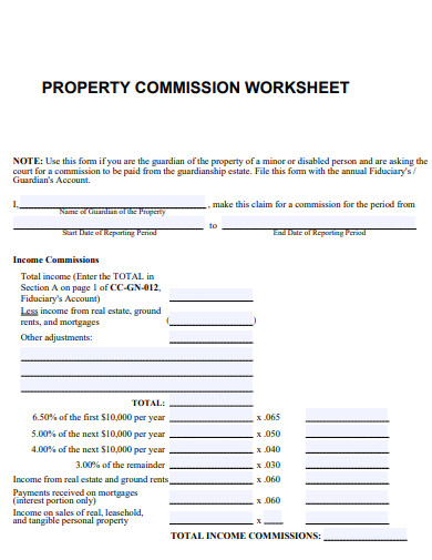 property commission worksheet