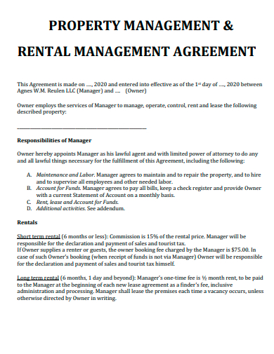 property management and rental management agreement