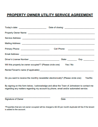 property owner utility service agreement