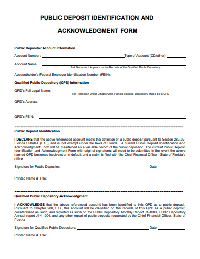 public deposit identification and acknowledgment form