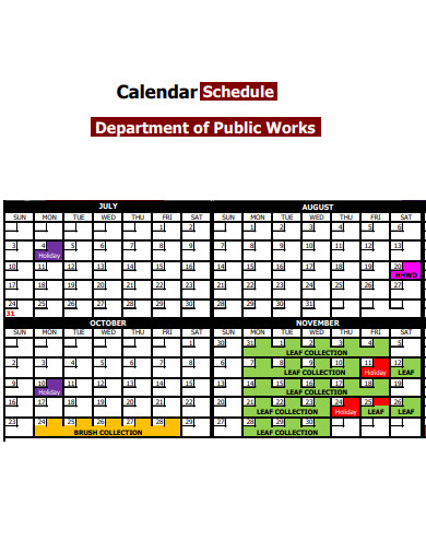 public works calendar schedule