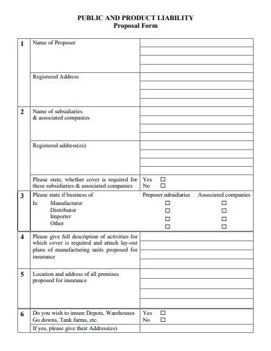 public and product liability proposal form