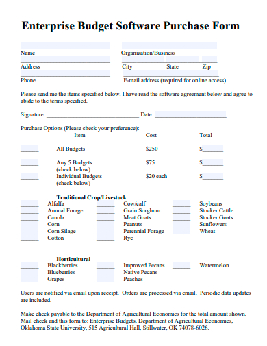 purchase enterprise budget software form
