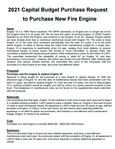 purchase new fire engine capital budget