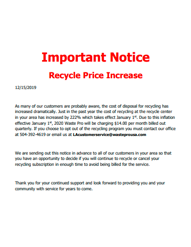 recycle price increase notice