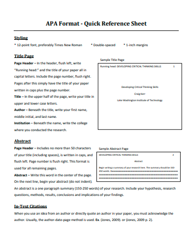 reference sheet format