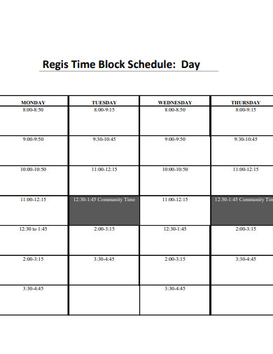 regis time block schedule