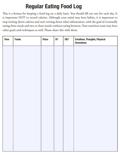 regular eating food log