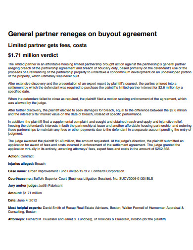 reneges on buyout agreement