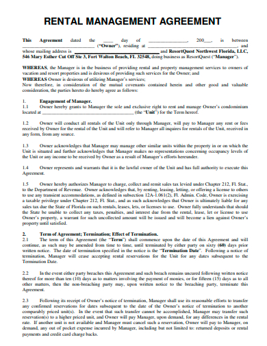 rental management agreement in pdf