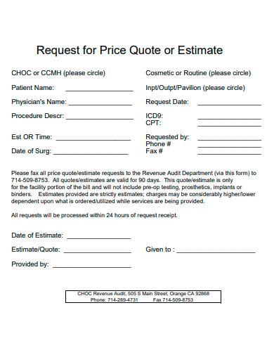 request for price quote or estimate