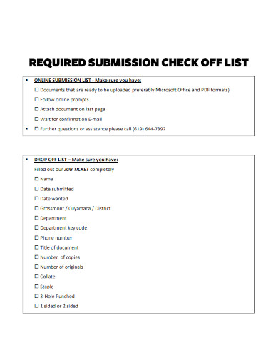 required submission check off list 
