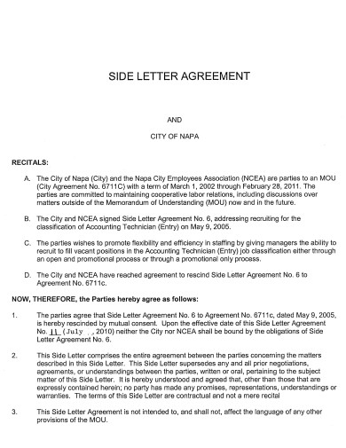 rescinding side letter agreement