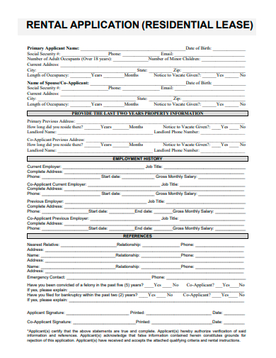 residential lease rental application