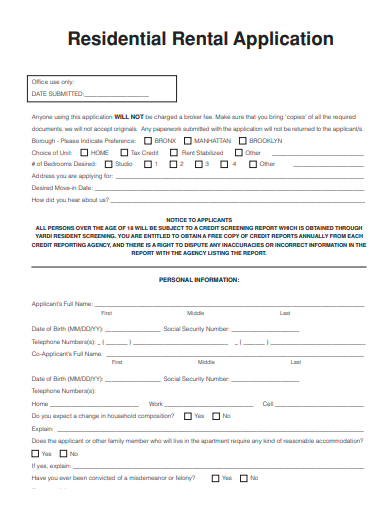residential rental application example