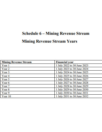 revenue stream years schedule