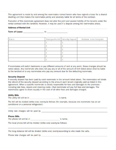 roomate agreement template