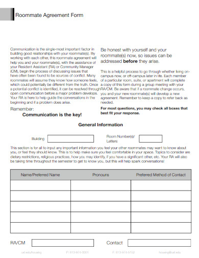 roommate agreement contrcat form