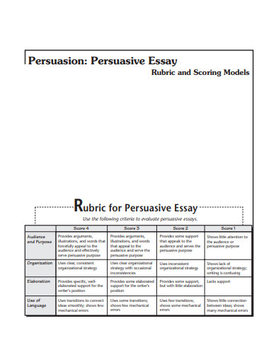 rubric persuasive essay