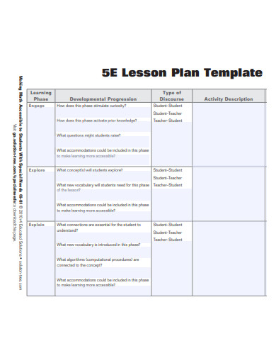 sample 5e student lesson plan