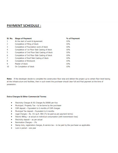 sample construction schedule of payments