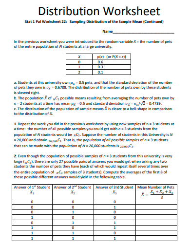 sample distribution worksheet