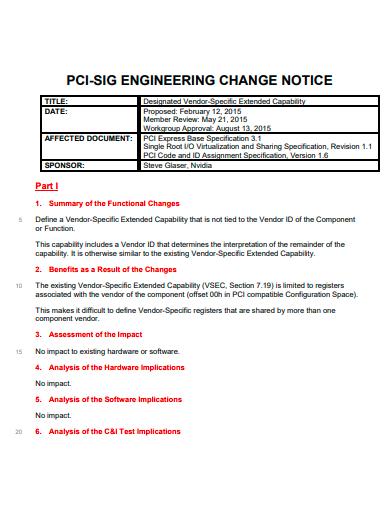sample engineering change notice