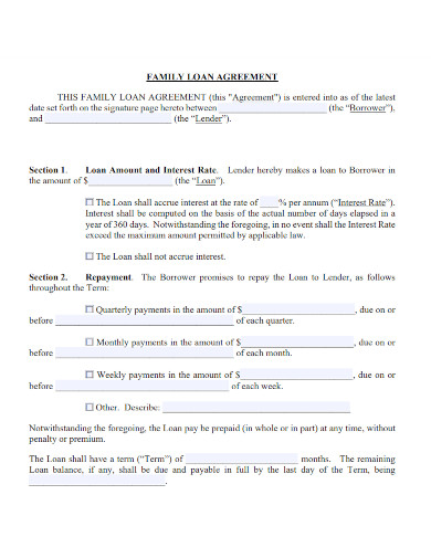 sample family loan agreement template