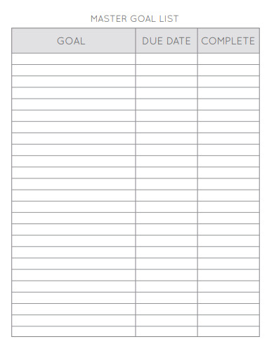 sample goal list