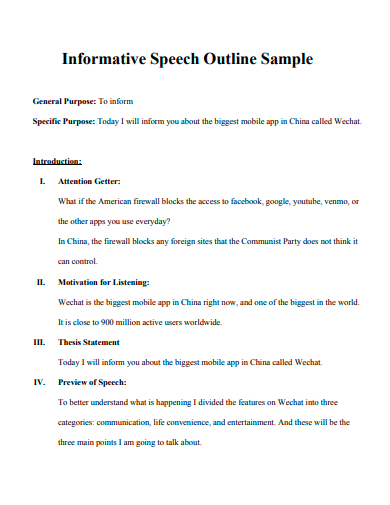 sample informative speech outline