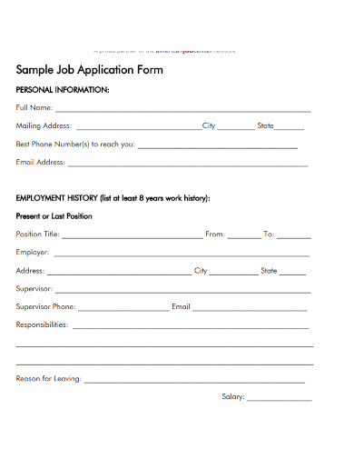sample job application email form