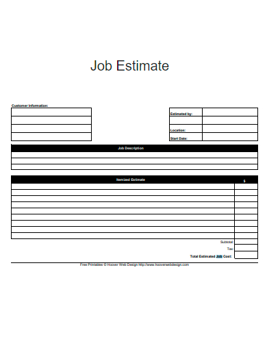 sample job estimate