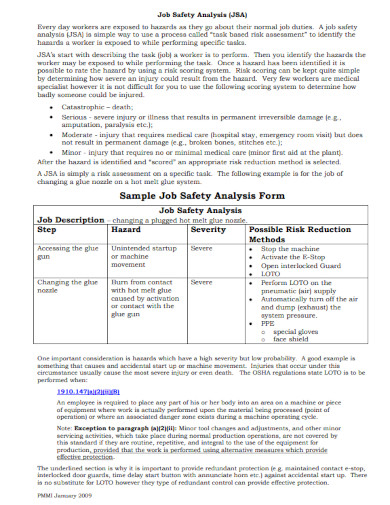 sample job safety analysis form
