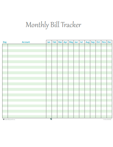 sample monthly bill tracker
