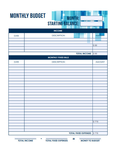 sample monthly financial planner