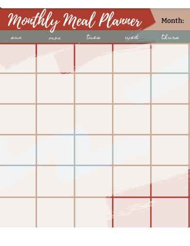 sample monthly meal planner