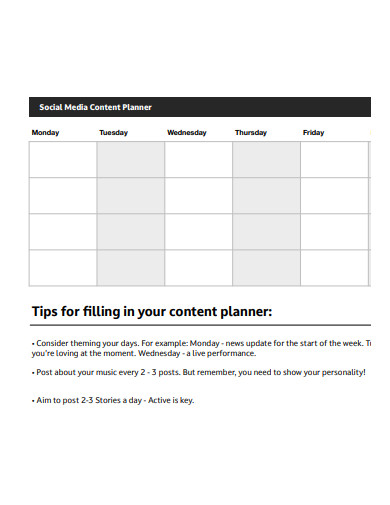 sample social media content planner