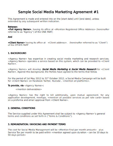 sample social media marketing agreement