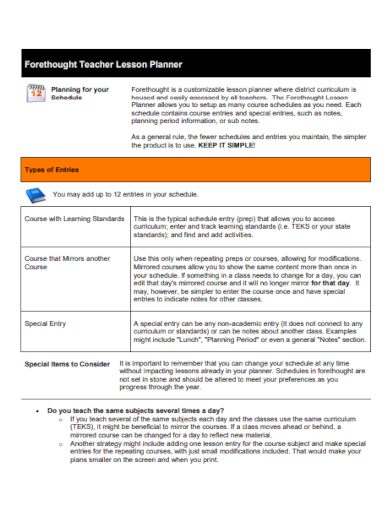 sample teachers lesson planner
