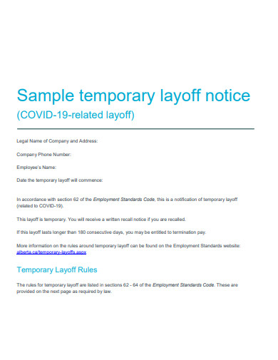 sample temporary layoff notice