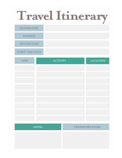 sample travel itinerary planner